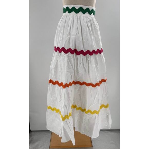 Palms Away A Line Midi Skirt Womens Small White Striped Pleated Side Zipper - Picture 3 of 7